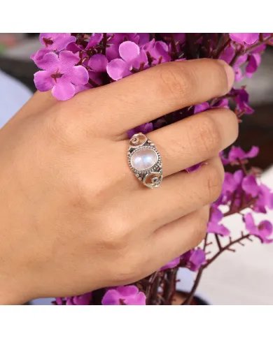 Moonstone Ring 925 Sterling Silver - Handmade Boho Vintage Style