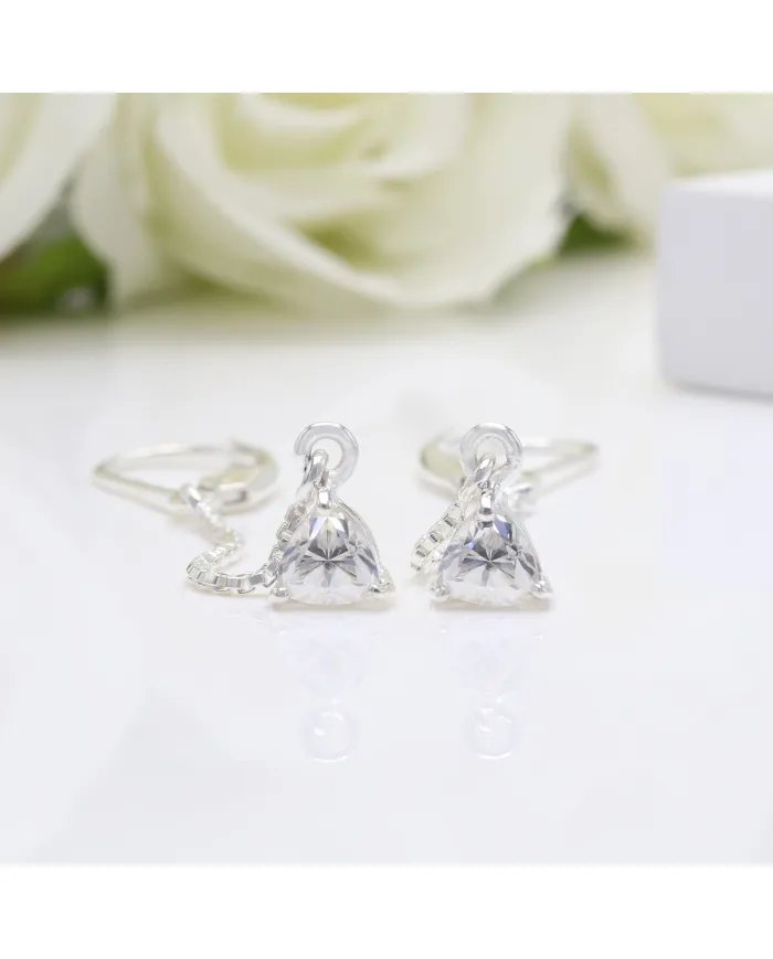 Moissanite Threader Earrings 925 Sterling Silver Handmade Drop Jewelry