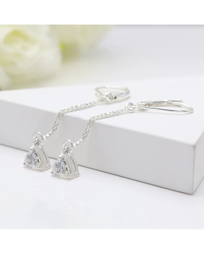 Moissanite Threader Earrings 925 Sterling Silver Handmade Drop Jewelry