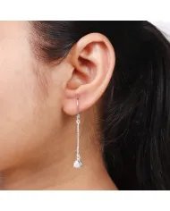 Moissanite Threader Earrings 925 Sterling Silver Handmade Drop Jewelry