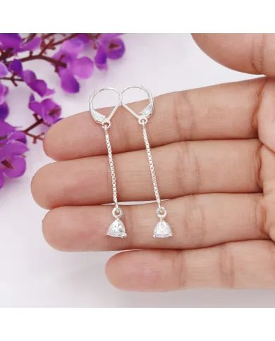 Moissanite Threader Earrings 925 Sterling Silver Handmade Drop Jewelry