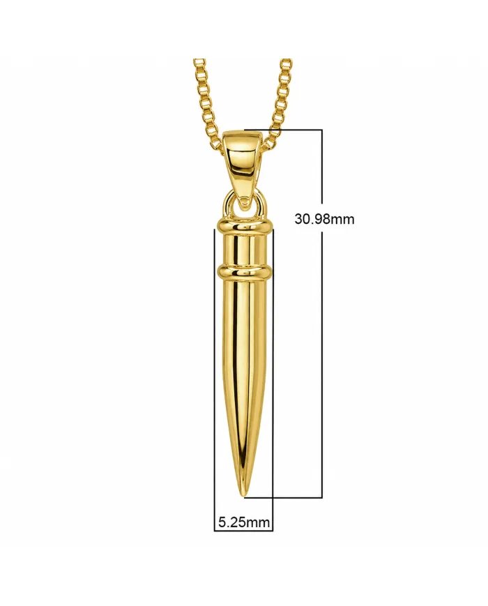 Gold Plated 925 Sterling Silver Spike Necklace – Sleek Bullet Pendant