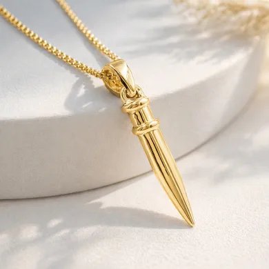 Gold Plated 925 Sterling Silver Spike Necklace – Sleek Bullet Pendant