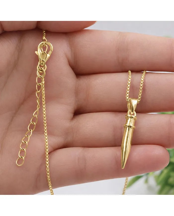 Gold Plated 925 Sterling Silver Spike Necklace – Sleek Bullet Pendant