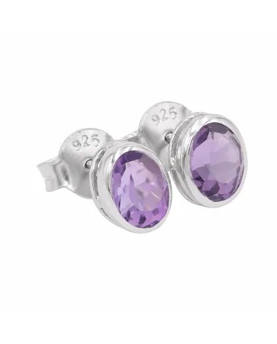 Amethyst Stud Earrings - Handmade 925 Sterling Silver Jewelry