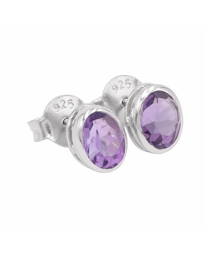Amethyst Stud Earrings - Handmade 925 Sterling Silver Jewelry