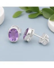 Amethyst Stud Earrings - Handmade 925 Sterling Silver Jewelry