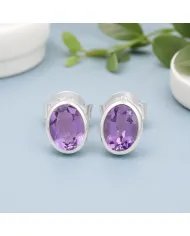 Amethyst Stud Earrings - Handmade 925 Sterling Silver Jewelry