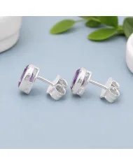 Amethyst Stud Earrings - Handmade 925 Sterling Silver Jewelry