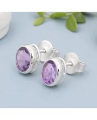Amethyst Stud Earrings - Handmade 925 Sterling Silver Jewelry