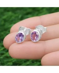 Amethyst Stud Earrings - Handmade 925 Sterling Silver Jewelry