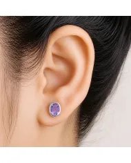 Amethyst Stud Earrings - Handmade 925 Sterling Silver Jewelry
