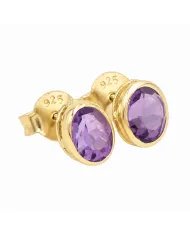 Amethyst Stud Earrings - 925 Sterling Silver Gold Plated Handmade Jewelry