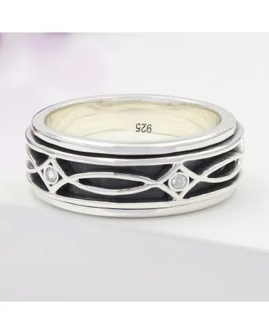Swarovski Crystal Spinner Ring - 925 Silver Handmade Anxiety Relief Jewelry