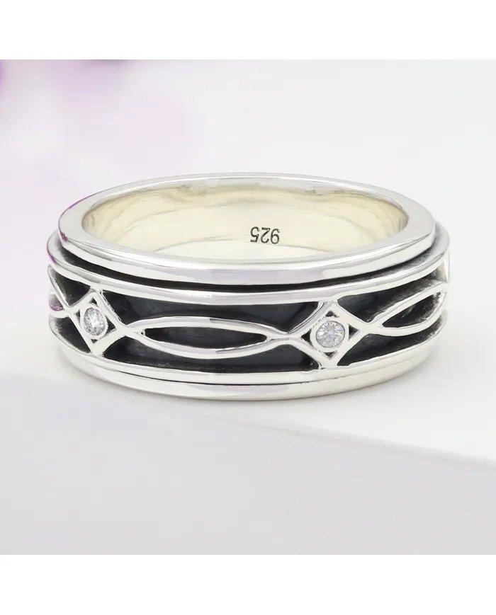 Swarovski Crystal Spinner Ring - 925 Silver Handmade Anxiety Relief Jewelry