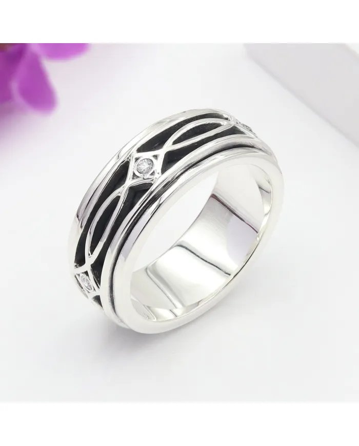 Swarovski Crystal Spinner Ring - 925 Silver Handmade Anxiety Relief Jewelry