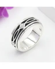 Swarovski Crystal Spinner Ring - 925 Silver Handmade Anxiety Relief Jewelry
