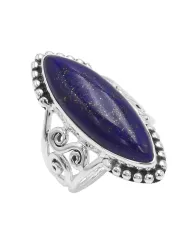 Marquise Lapis Lazuli Ring, 925 Silver Handmade Boho Filigree Band