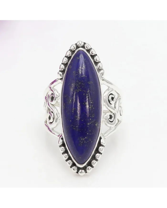 Lapis Lazuli Ring in 925 Sterling Silver Handmade Boho Style Jewelry