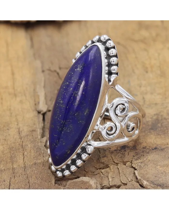 Lapis Lazuli Ring in 925 Sterling Silver Handmade Boho Style Jewelry