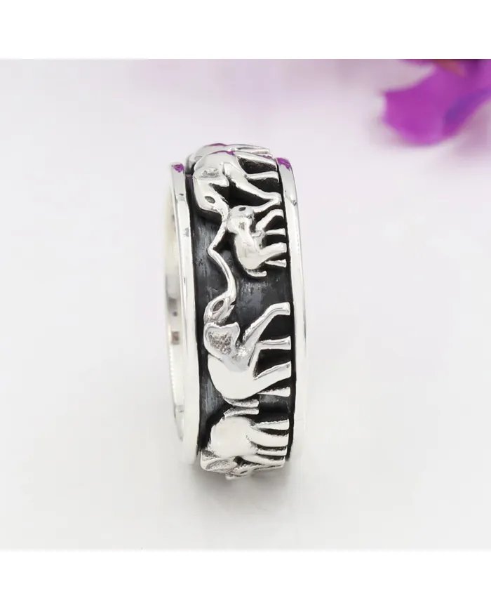 925 Sterling Silver Elephant Spinner Handmade Fidget Jewelry – Stress Relief Gift