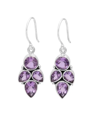 925 Sterling Silver Amethyst Drop Earrings, Purple Gemstone Jewelry