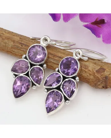 925 Sterling Silver Amethyst Drop Earrings, Purple Gemstone Jewelry