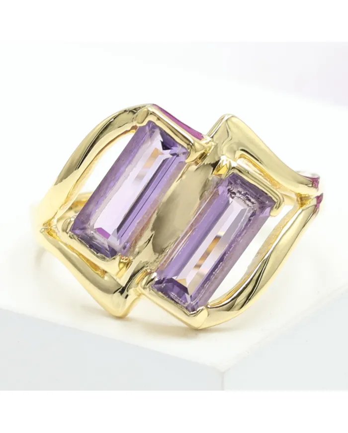 Amethyst Gemstone Ring - Gold Plated 925 Silver Handmade Jewelry