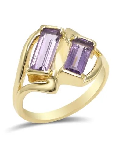 Elegant Amethyst Gemstone Ring in Gold Plated 925 Sterling Silver Jewelry