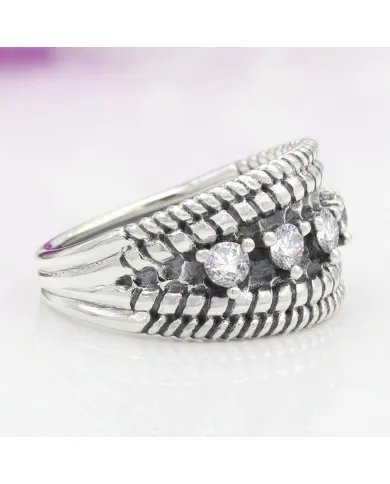 Swarovski Crystal Ring - 925 Sterling Silver Textured Band Jewelry