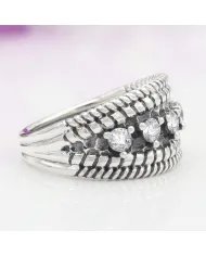 Swarovski Crystal Ring - 925 Sterling Silver Textured Band Jewelry