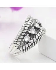 Swarovski Crystal Ring - 925 Sterling Silver Textured Band Jewelry