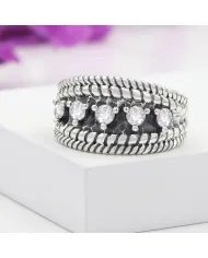Swarovski Crystal Ring - 925 Sterling Silver Textured Band Jewelry