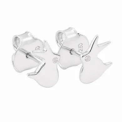 925 Sterling Silver Rabbit Stud Earrings with Swarovski Crystal Accent