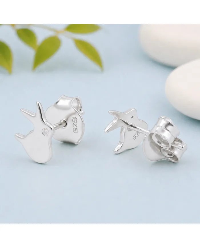 925 Sterling Silver Rabbit Stud Earrings with Swarovski Crystal Accent