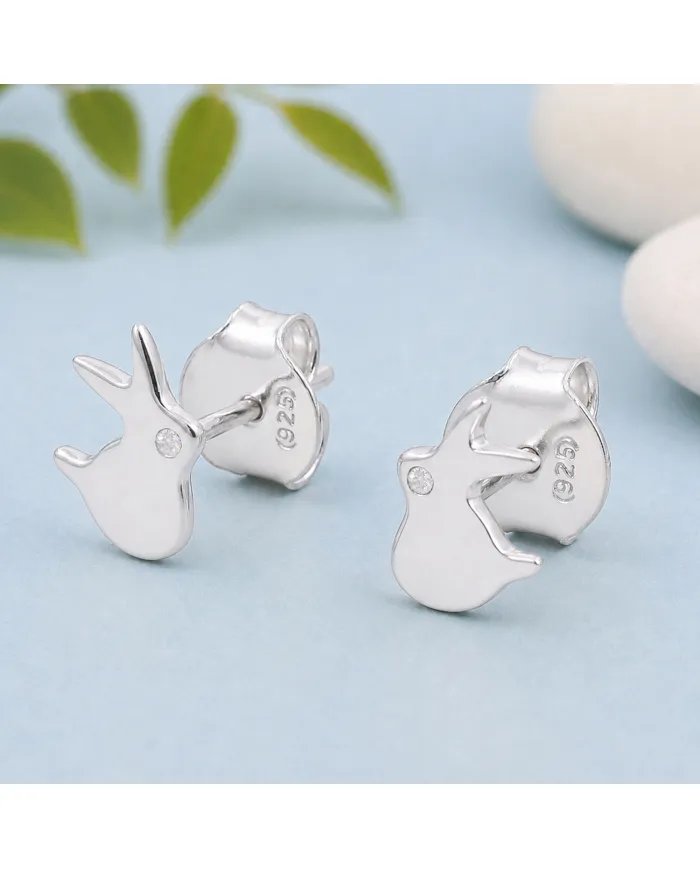 925 Sterling Silver Rabbit Stud Earrings with Swarovski Crystal Accent