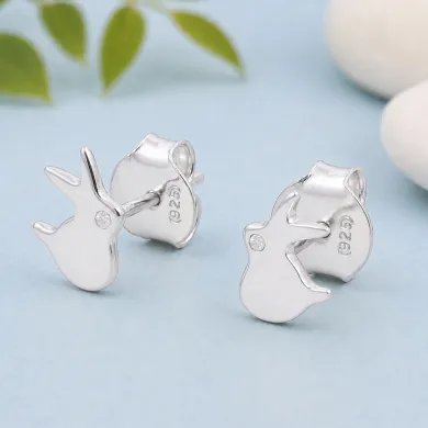 925 Sterling Silver Rabbit Stud Earrings with Swarovski Crystal Accent