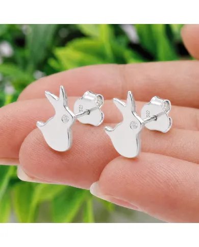 925 Sterling Silver Rabbit Stud Earrings with Swarovski Crystal Accent