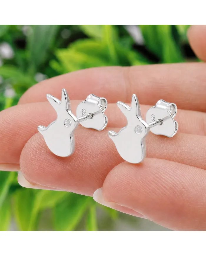 925 Sterling Silver Rabbit Stud Earrings with Swarovski Crystal Accent