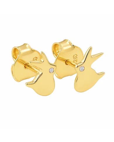 Gold Plated 925 Silver Rabbit Stud Earrings with Swarovski Crystal