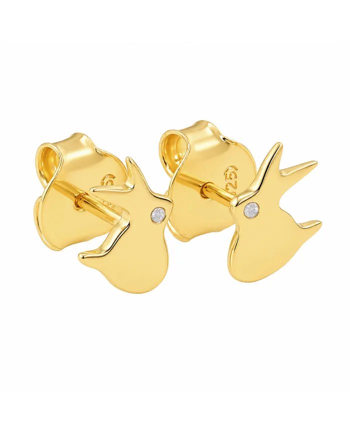 Gold Plated 925 Silver Rabbit Stud Earrings with Swarovski Crystal