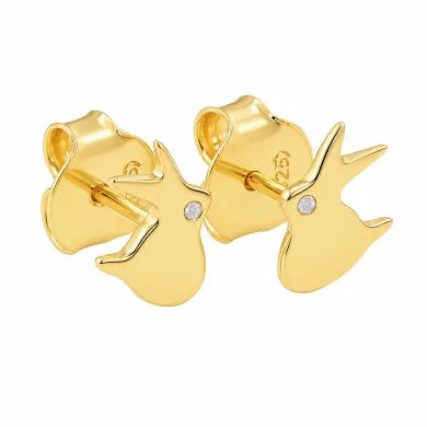 Gold Plated 925 Silver Rabbit Stud Earrings with Swarovski Crystal