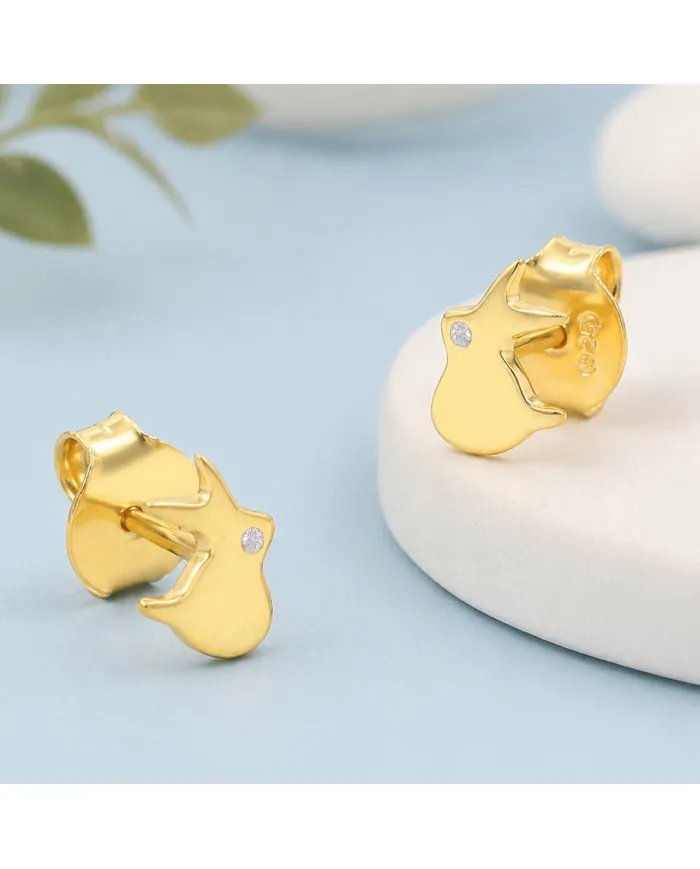 Gold Plated 925 Silver Rabbit Stud Earrings with Swarovski Crystal