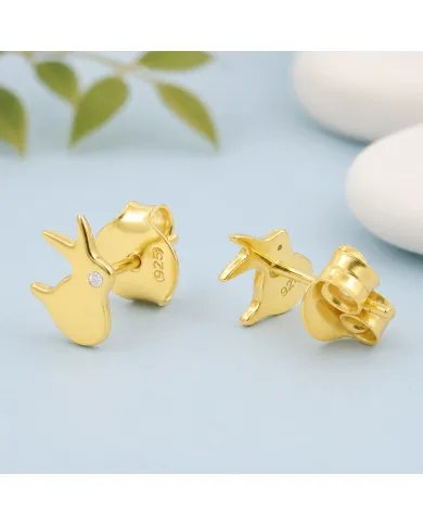 Gold Plated 925 Silver Rabbit Stud Earrings with Swarovski Crystal