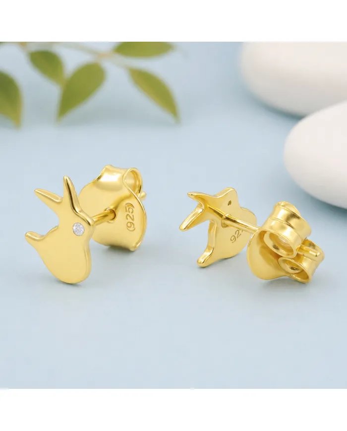 Gold Plated 925 Silver Rabbit Stud Earrings with Swarovski Crystal