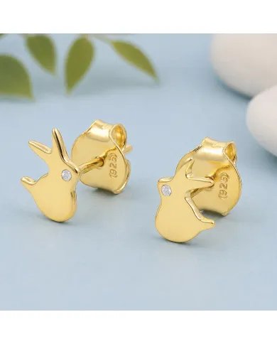Gold Plated 925 Silver Rabbit Stud Earrings with Swarovski Crystal