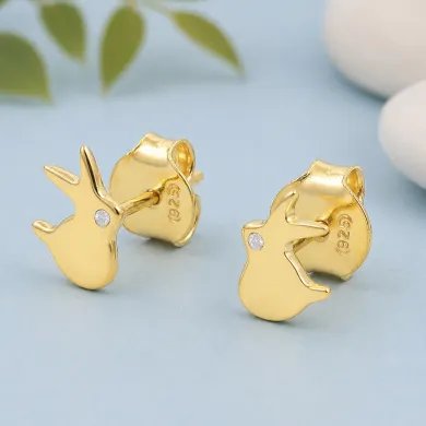 Gold Plated 925 Silver Rabbit Stud Earrings with Swarovski Crystal
