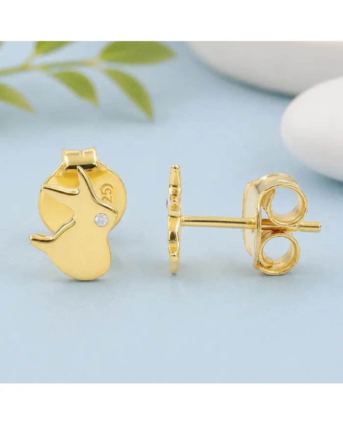 Gold Plated 925 Silver Rabbit Stud Earrings with Swarovski Crystal