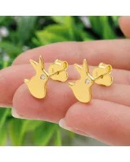 Gold Plated 925 Silver Rabbit Stud Earrings with Swarovski Crystal