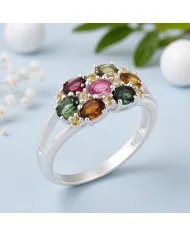 Multi Tourmaline & Citrine Cluster Ring in 925 Sterling Silver